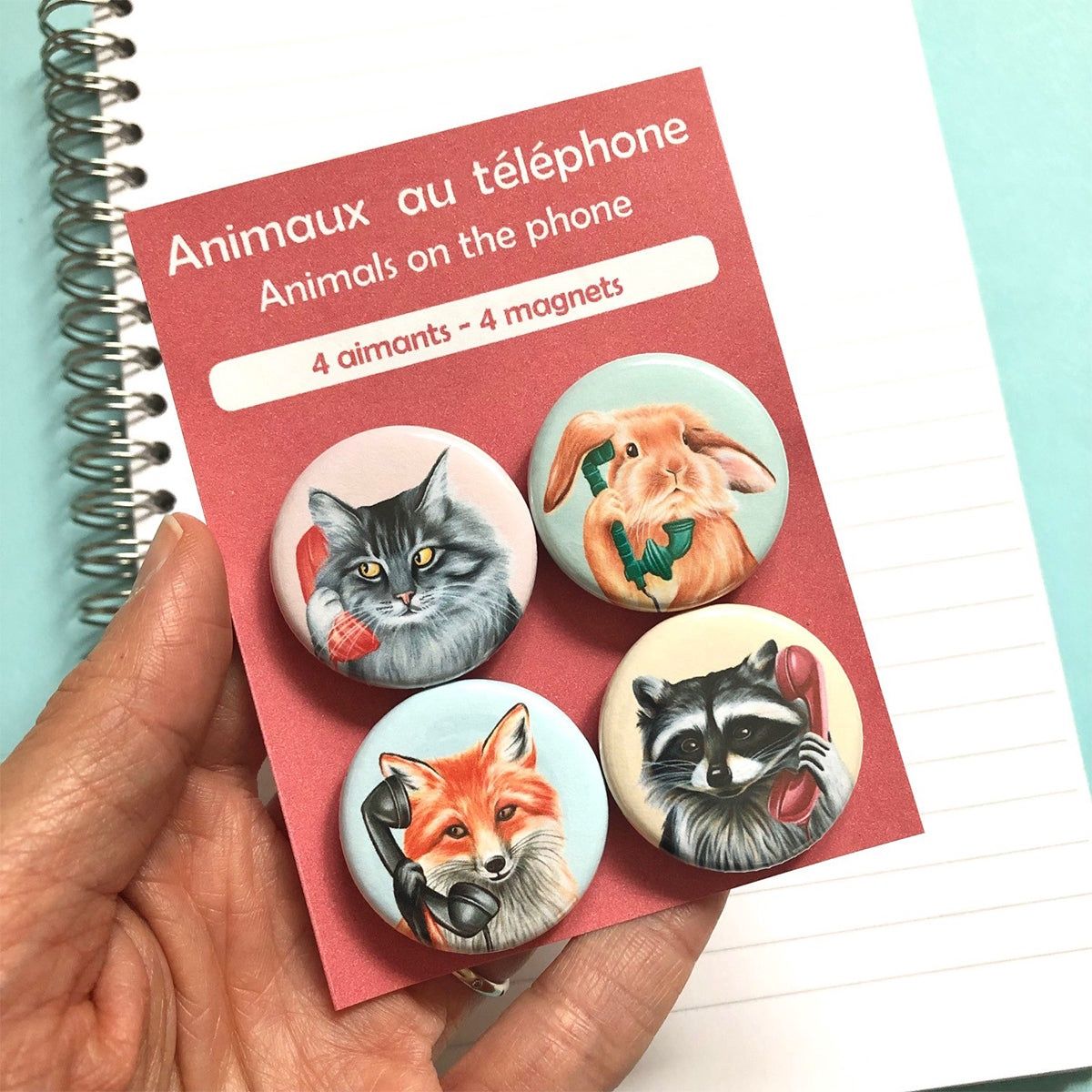 Aimants d'animaux au téléphone (ensemble de 4), LANGUAGE: Bilingue