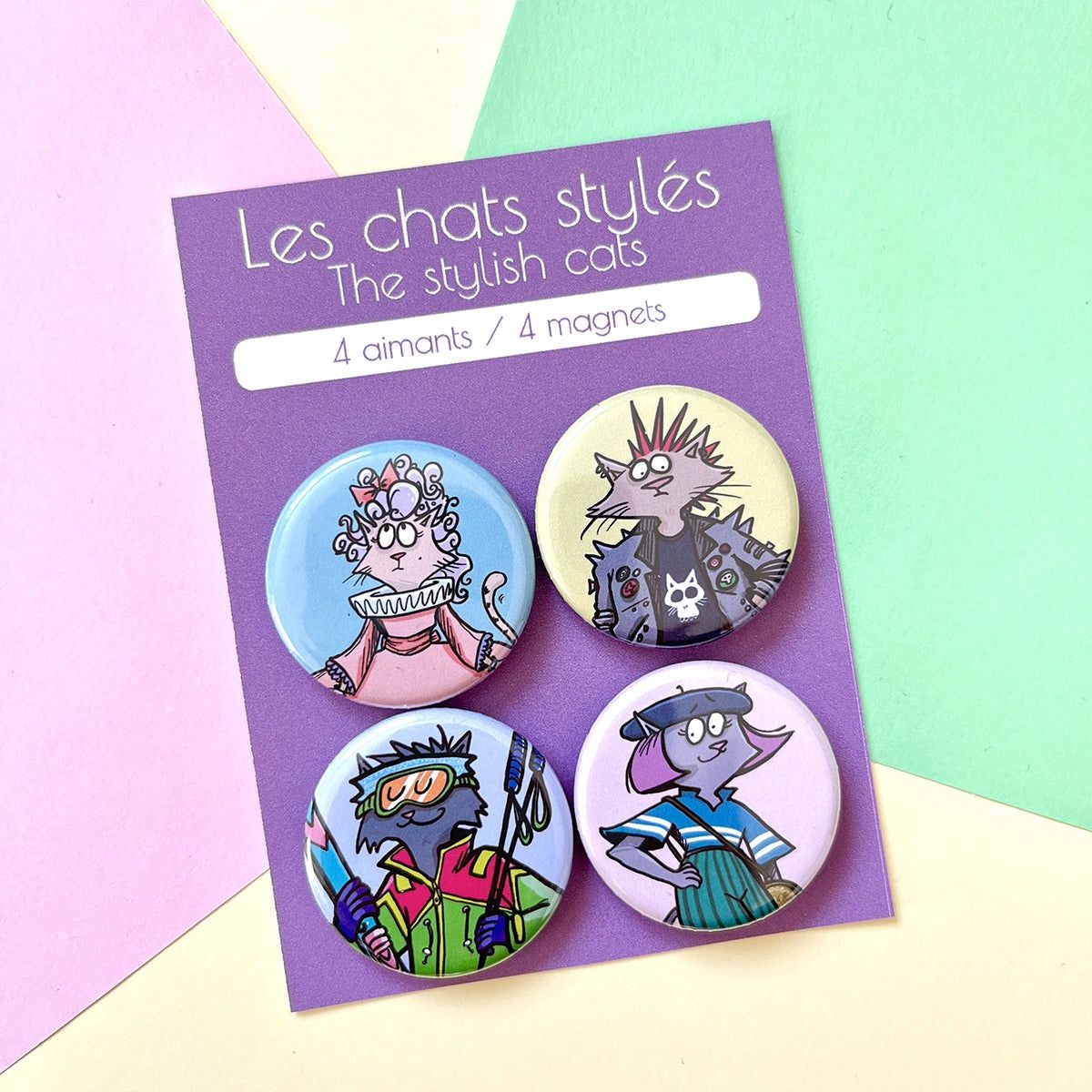 Aimants - Les chats stylés (ensemble de 4), LANGUAGE: French