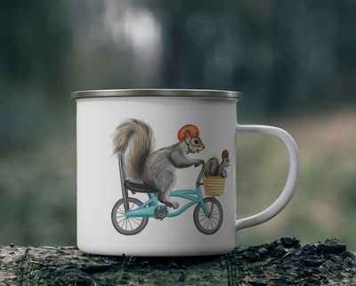Tasse émail Maman Écureuil à Vélo