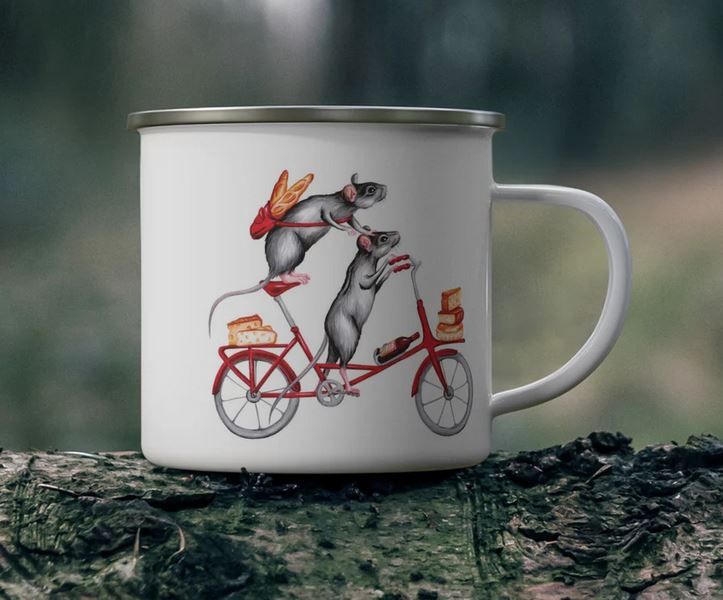 Tasse en émail Maman souris à vélo