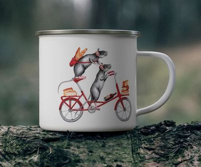 Tasse en émail Maman souris à vélo