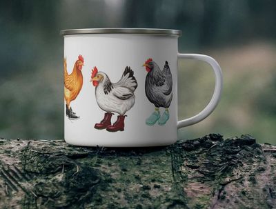 Tasse en émail Poules à la mode