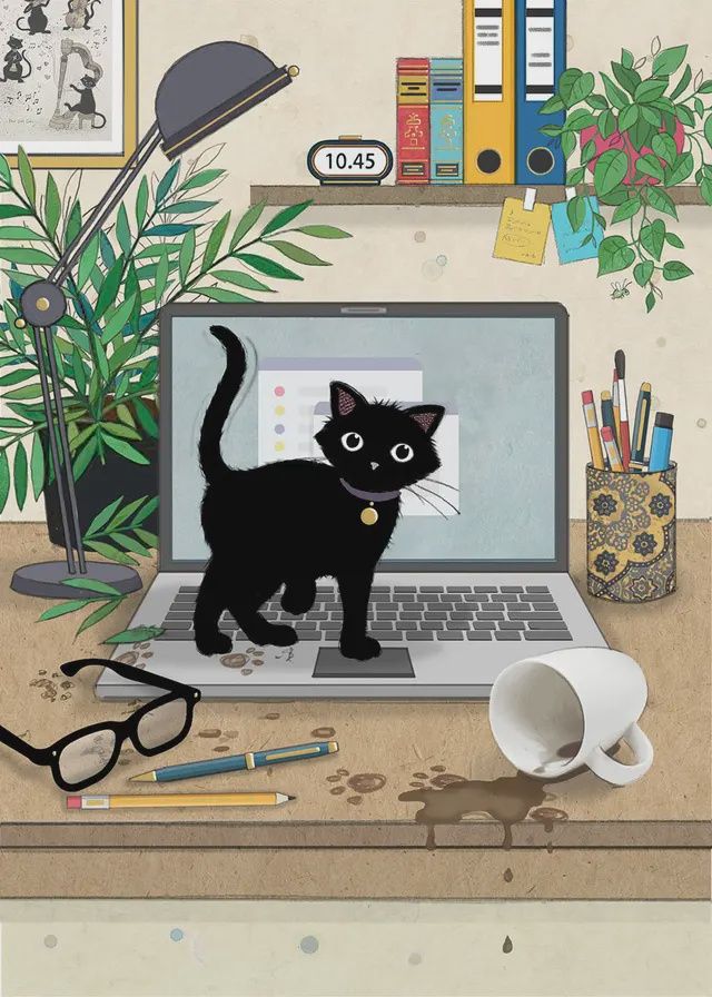 Carte Chat noir Laptop Kitty