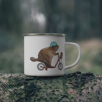 Tasse en émail Castor en trotinette