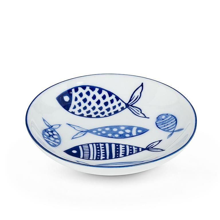 Assiette ronde poissons bleu