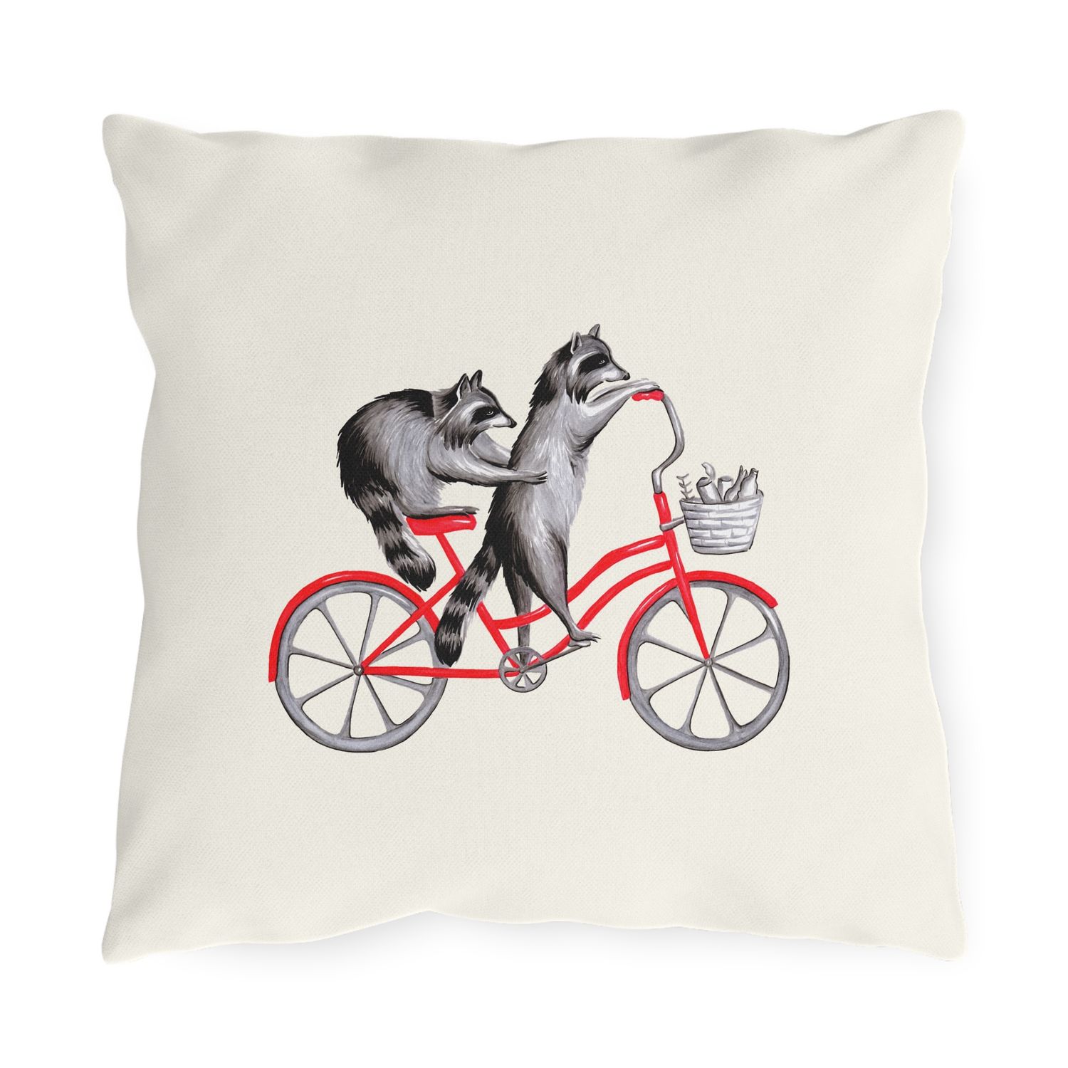 Coussin - Ratons laveurs à vélo