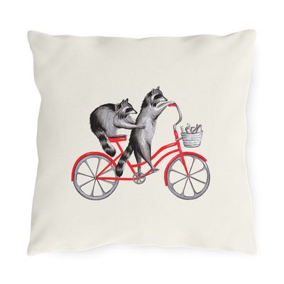 Coussin - Ratons laveurs à vélo