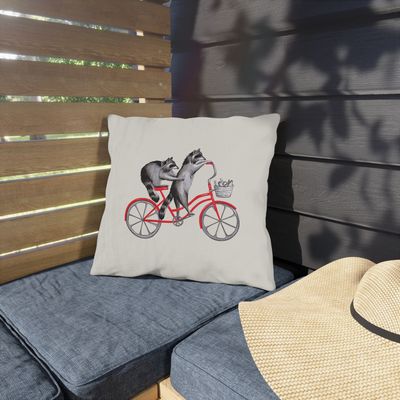 Coussin - Ratons laveurs à vélo