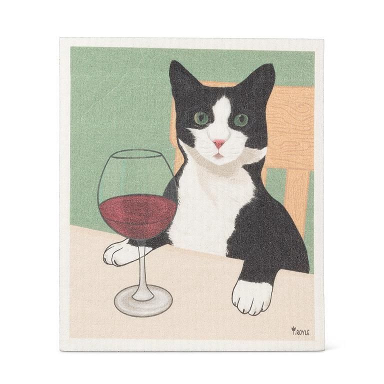Linge suédois - Chat et verre de vin