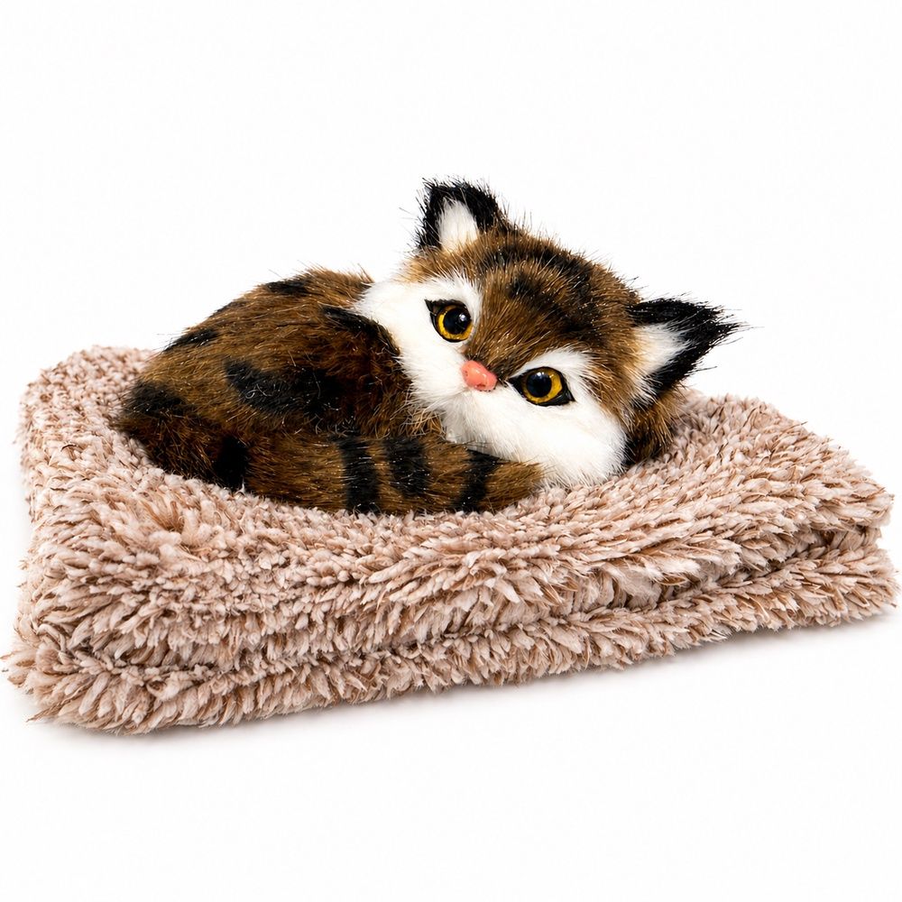 Peluche Chat tigré brun yeux ouverts