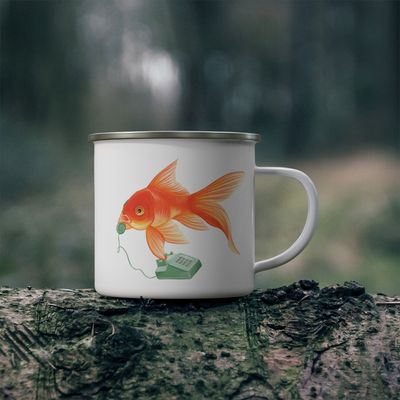 Tasse en émail Poisson rouge au téléphone