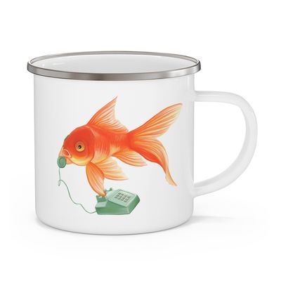 Tasse en émail Poisson rouge au téléphone