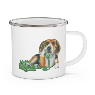 Tasse en émail Beagle au téléphone