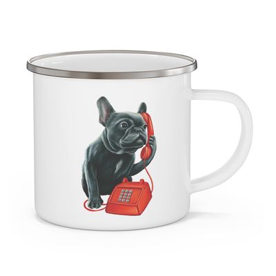 Tasse en émail Bouledogue au téléphone
