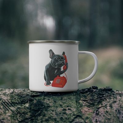 Tasse en émail Bouledogue au téléphone