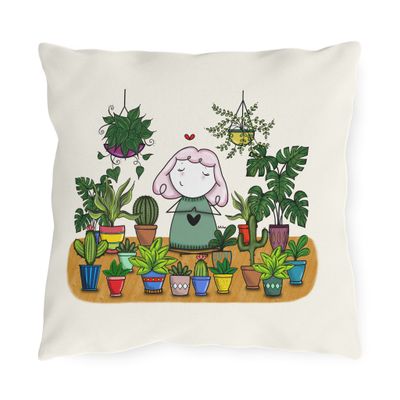 Coussin - Fille au plantes