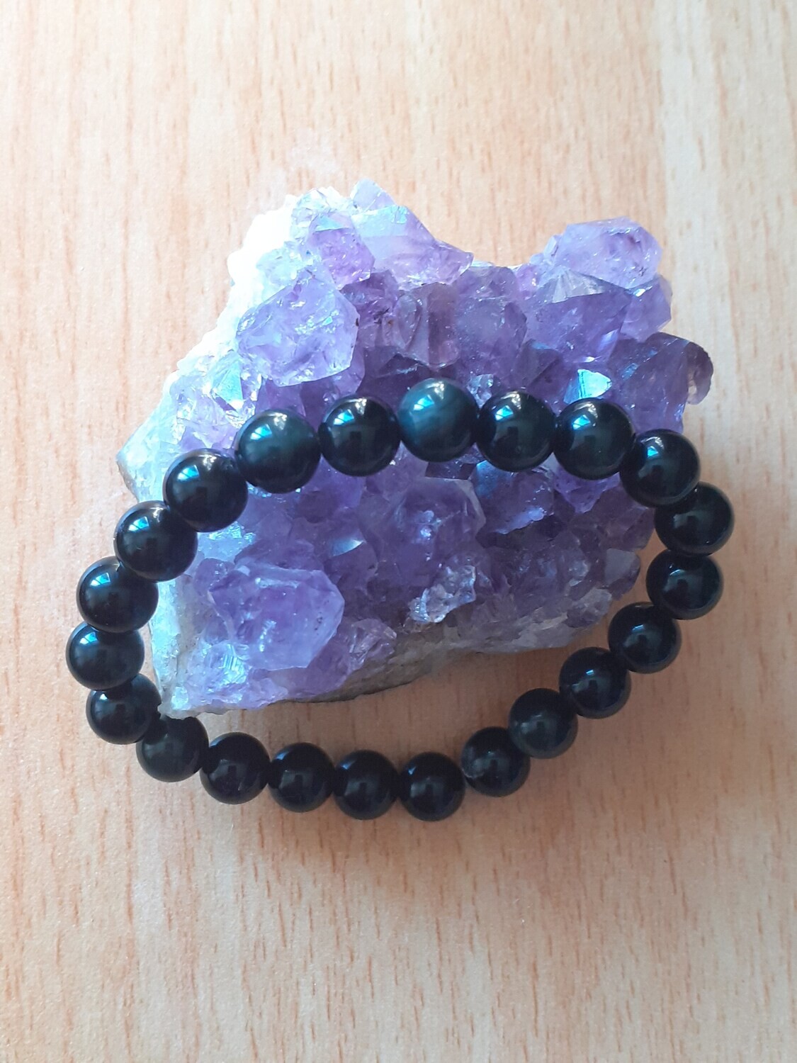 BRACELET BOULES OBSIDIENNE OEIL CELESTE 8MM