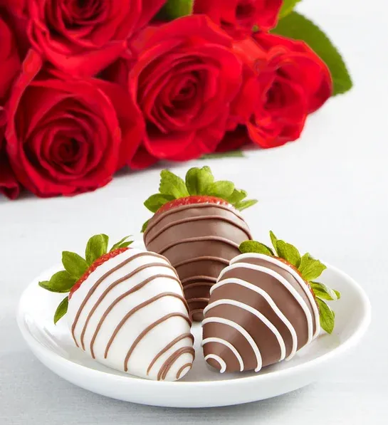 Red Roses &amp; Drizzled Strawberries