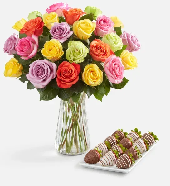 Assorted Roses &amp; Drizzled Strawberries