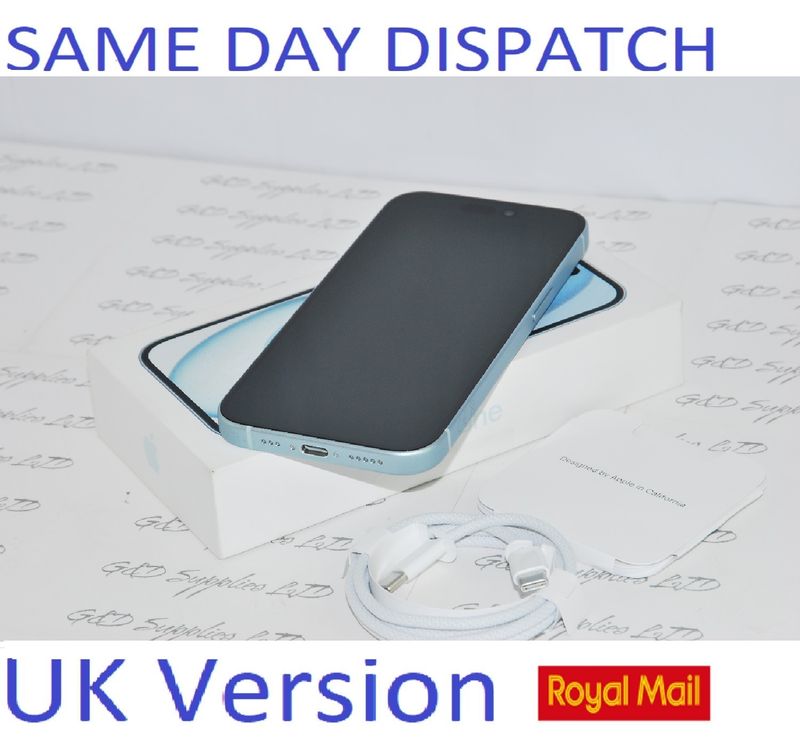 Apple iPhone 15 5G 256GB SIM-Free Unlocked Blue NEW 100% Battery