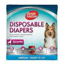 Simple Solution True Fit Disposable Dog Diapers for Female Dogs Super Absorbent 30 count Medium: Waist 15" - 23"