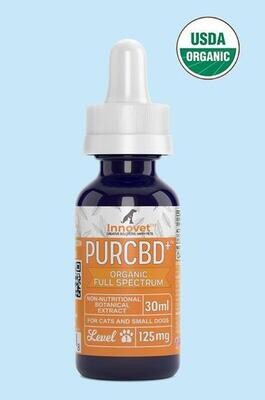 NEW- DIRECT FROM FACTORY - INNOVET PurCBD Oil (125 mg) for Small Dogs & Cats Pets Up to 25 lbs (125 mg CBD per 30 Ml bottle)