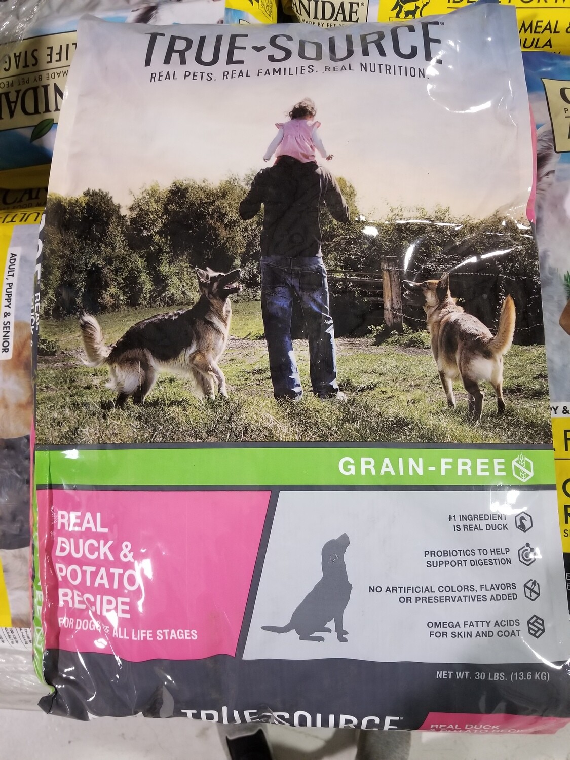 **BULK DEAL** 1800 LBS +/-  True-Source Duck & Sweet Potato Grain-Free Recipe for "All Life Stages" Dogs 60 BAGS 30 LBS EACH (4/22)