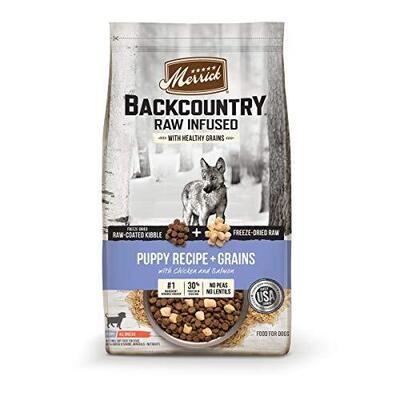 **CHECK OUT BULK SAVINGS** MERRICK BACKCOUNTRY "PUPPY"  FREEZE-DRIED * RAW-COATED KIBBLE CHICKEN & SALMON DRY DOG FOOD 10 LBS (1/22)