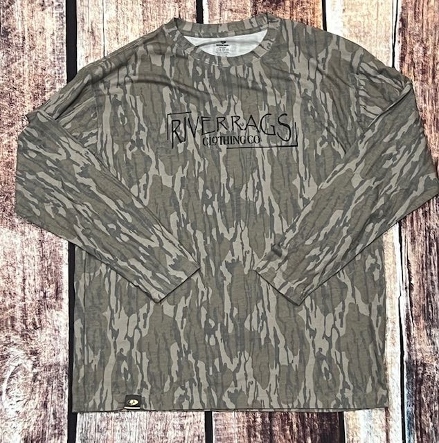 Mossy Oak washed out vintage Camo long sleeve tee River Rags OG logo