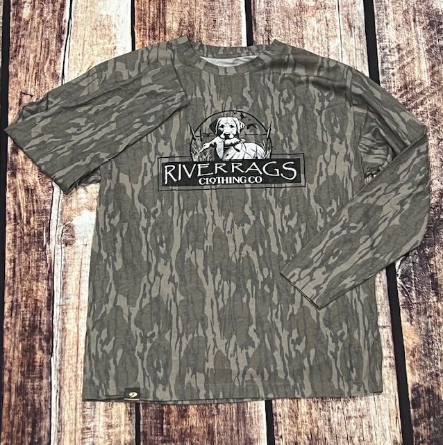 Mossy Oak washed out vintage Camo long sleeve tee duck fetcher logo