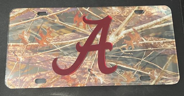 Laser cut inlaid mirror tag camo Bama crimson A
