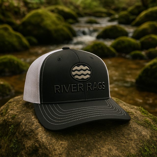 OG River Rags Trucker 112 navy blue on white