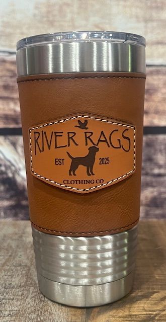 20 oz  leather wrapped tumbler with patch black lab
