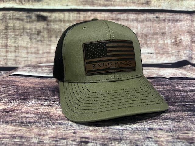 OG River Rags Trucker 112 Loden Black American flag patch OG River Rags Trucker 112 Loden Black American flag patch