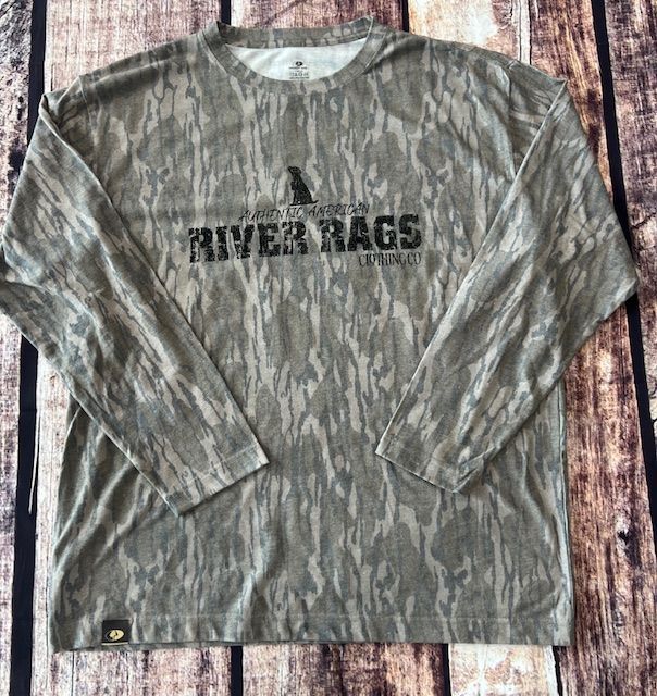 Mossy Oak washed out vintage Camo long sleeve tee River Rags Authentic American Logo