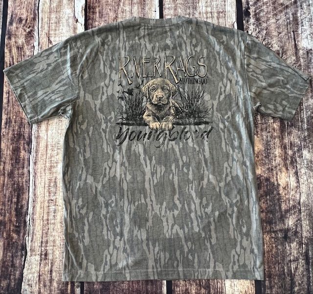 Mossy Oak washed out vintage Camo short sleeve tee Youngblood logo