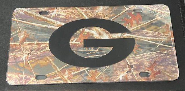 Laser cut inlaid mirror tag camo UGA BLACK G