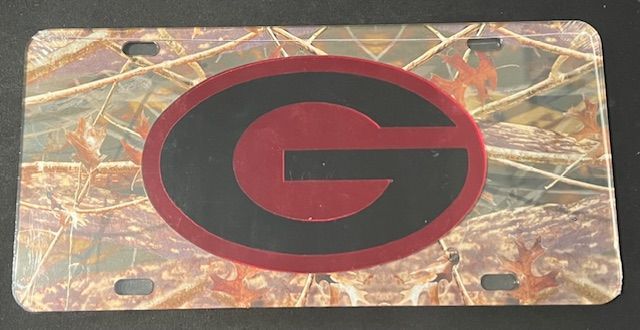 Laser cut inlaid mirror tag camo UGA RED/BLACK G