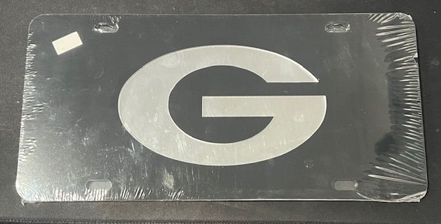 Laser cut inlaid mirror G on black tag UGA