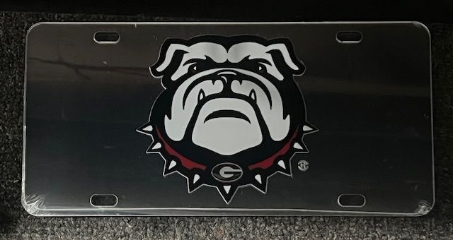 Laser cut inlaid mirror tag UGA dawg logo