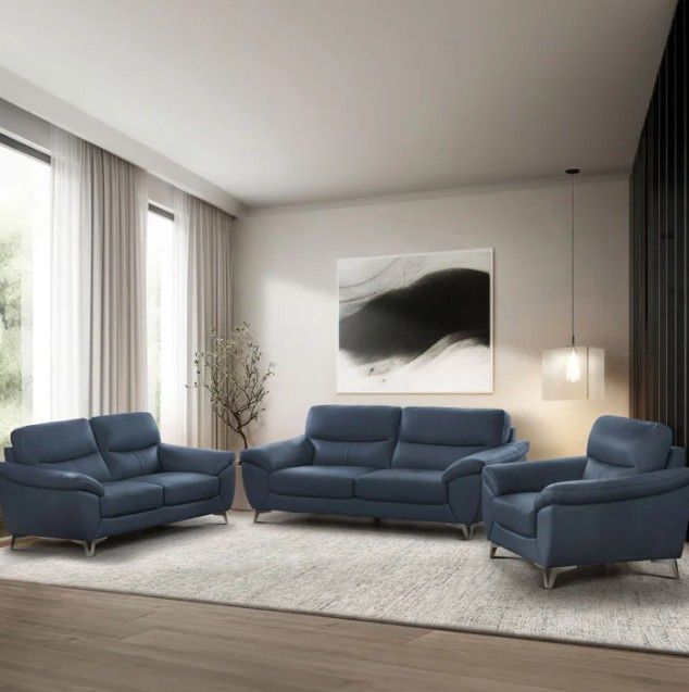 Cadence Top Grain 3-Peice Leather Collection Blue