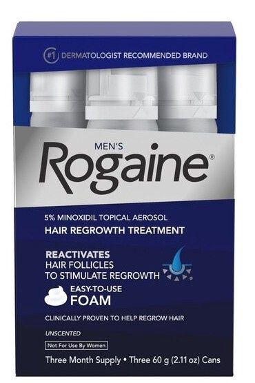 Men`s Rogaine 5% Minoxidil Topical Aerosol Hair Regrowth Treatment Easy to Use Foam