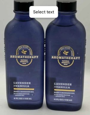 Bath and Body Works Aromatherapy Natural Essential Oils Lavender and Vanilla Body plus Massage Oil with Shea Butter plus Argan Oil