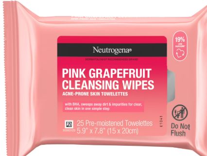 Neutrogena Pink Grapefruit Cleansing Wipes Acne-Prone Skin Towellettes with BHA, sweeps away dirt and impurities for clear clean skin in one simple step