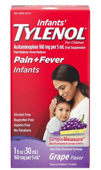 Infants Tylenol Acetaminophen 160 mg per 5mL oral suspension  Pain and Fever Relief Grape Flavor