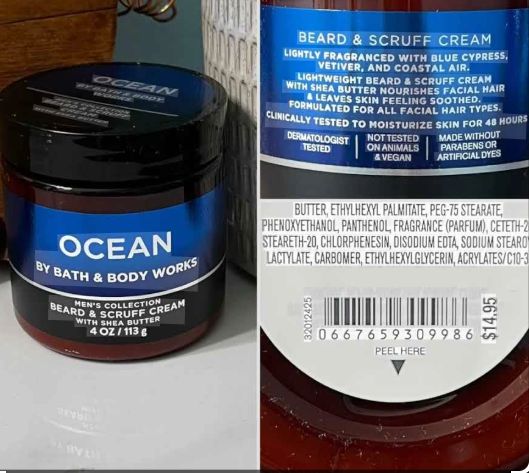 Ocean Bath and Body Works Men's Collection Beard and  Scruff Cream with Shea Butter 4oz