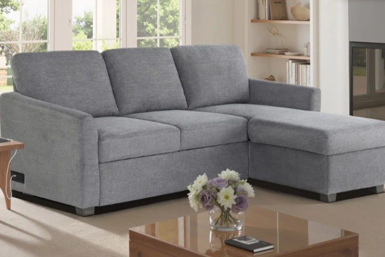 Coddle Luke Fabric Sleeper Sofa with Reversible Chaise Storage, Gray