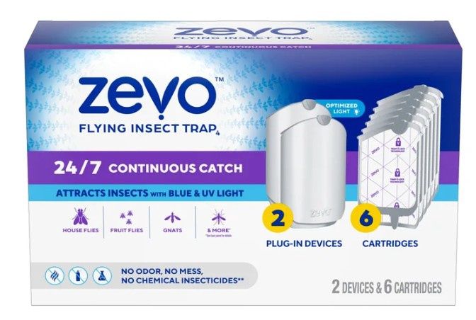 Zevo Flying Insect Trap Starter Kit, 2 Devices + 6 Refills