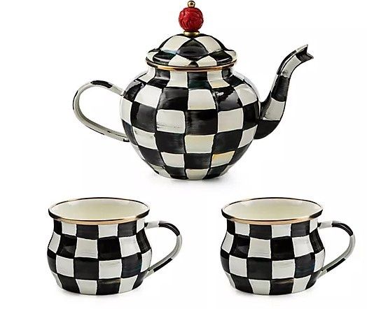 MacKenzie- Childs 4 Cup Tea Pot and Set of 2 Mugs