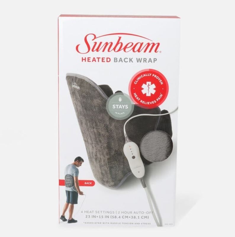 Sunbeam Heated Back Wrap, Gray, 4 Heat Settings